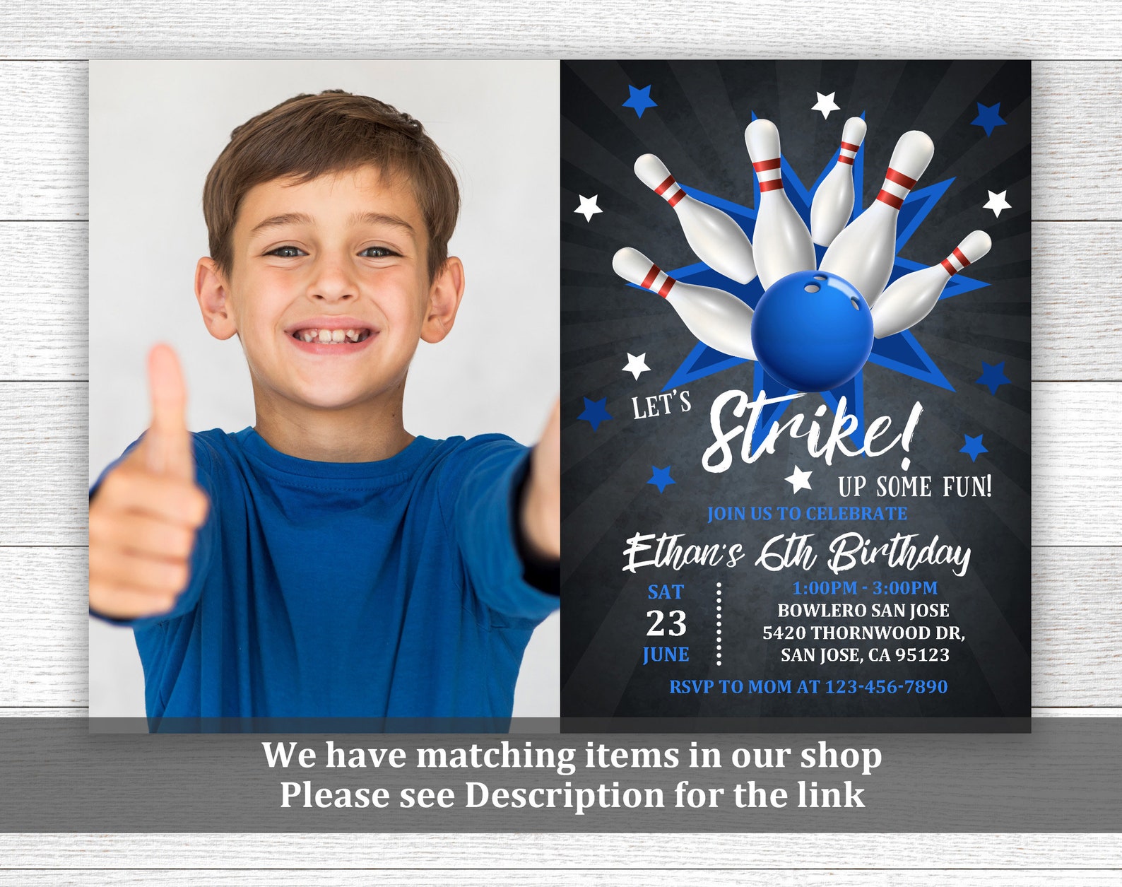 Boys Bowling Birthday Party Invitation Let's Strike up Etsy