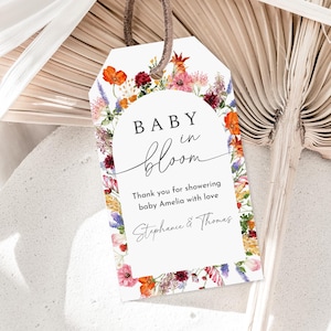 Baby in Bloom Thank You Favor Tag Template Wildflower Baby Shower gift tag Boho Floral Favor Tag Editable Printable Spring Floral Tag Bab260