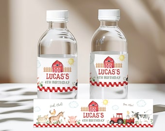Farm Party Water Bottle Labels: Barnyard Birthday Stickers (Editable Download Bir300)