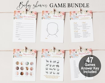 Tea party Baby shower Game Bundle Baby shower Activity Game Suite Floral High Tea Party Brunch Game Set Editable Printable Digital Bab33