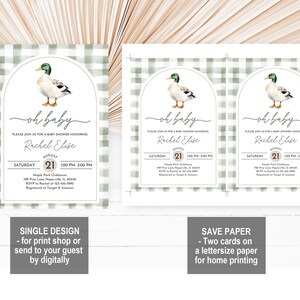 Mallard Duck Baby Shower Invitation: Green Plaid, Editable Bab329 image 7