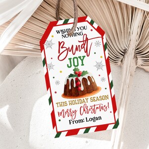 Etiqueta de regalo de pastel Bundt de Navidad No te deseo nada Bundt Alegría Vacaciones Etiqueta de empleado de personal docente Etiqueta de escuela Editable Imprimible Descargar Cht51