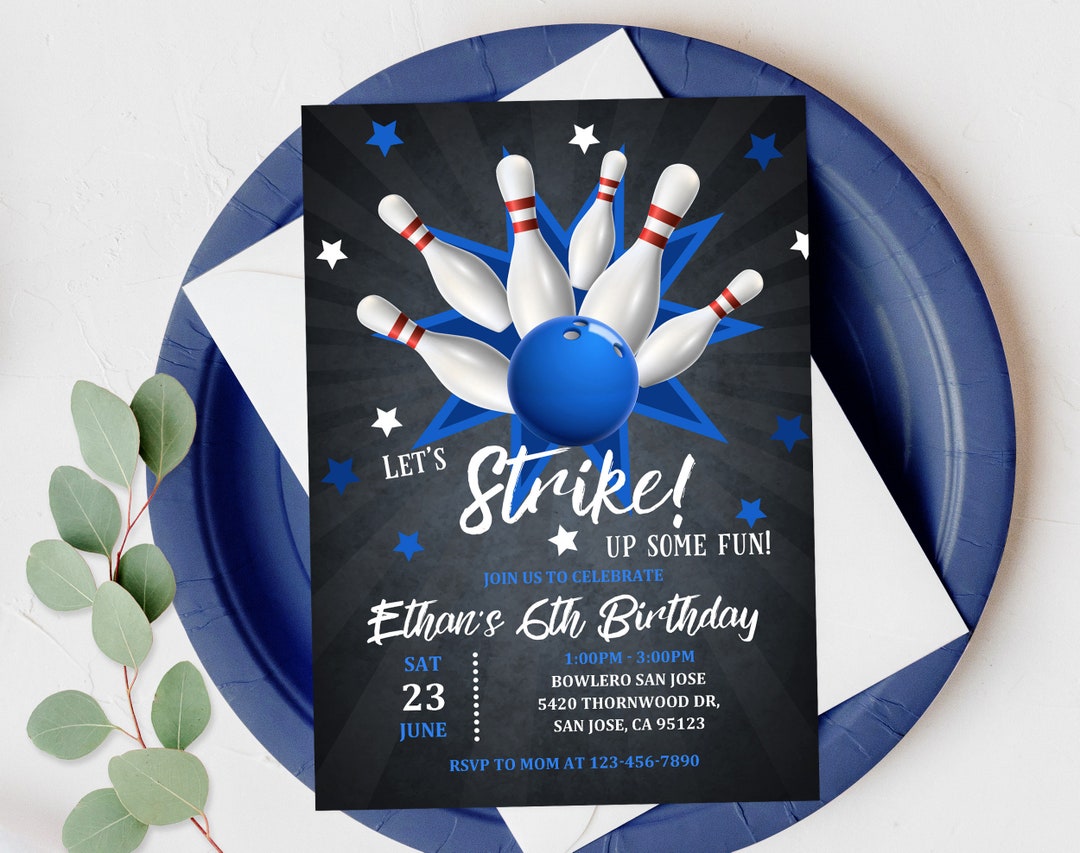 Bowling Birthday Party Invitation Let's Strike up Some Fun Bowling