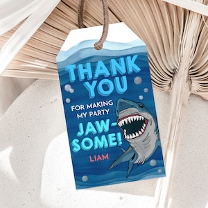 Shark Birthday Favor Tags Jawsome Tag Sea Thank you tag Pool Party Gift Tag Editable Printable Download Bir78