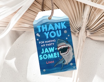 Shark Birthday Favor Tags: Editable Jawsome Pool Party Bir78