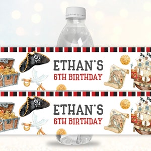 Pirate Birthday water bottle label Pirate Water bottle wrapper Birthday Favor Treasure Box Pirate Ship Printable Editable Download Bir61