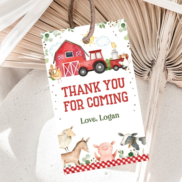 Farm Birthday Favor Tags Farm Thank you tags Farm Animals Party Barnyard Gift Tags Tractor Farm Editable Printable Download Bir300