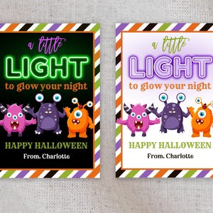 Halloween-cadeaulabel Een beetje licht Monstertag Halloween-cadeaulabel Feestgunst Trick or Treat-tag kinderschool bewerkbare afdrukbare hoed
