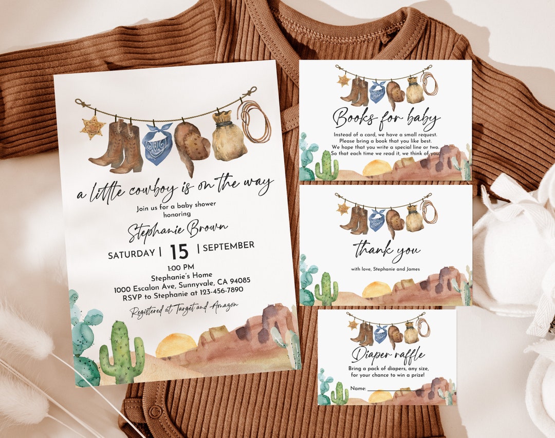 Little Cowboy Baby Shower Invitation Set Wild West Baby Shower Invite