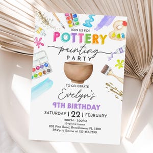 Invitación de cumpleaños de pintura de cerámica, invitación de cumpleaños de pintura de cerámica editable, manualidades para adolescentes, cualquier edad, imprimible digitalmente, Bir436