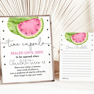 Lettera modificabile per la capsula del tempo di compleanno dell'anguria, segno rosa per il primo compleanno dell'anguria, uno in una capsula del tempo di melone, stampabile, ragazza, primo Bir343