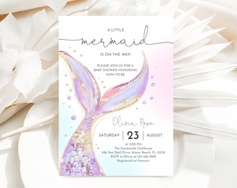 Mermaid Baby Shower Invitation: Pink and Purple Under the Sea Bab304