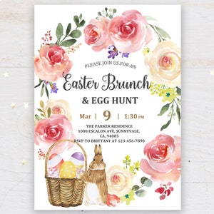 Easter Invitation  Egg Hunt Invitation  Easter Brunch  Download   Bunny, Egg Hunt  Editable  Pa11