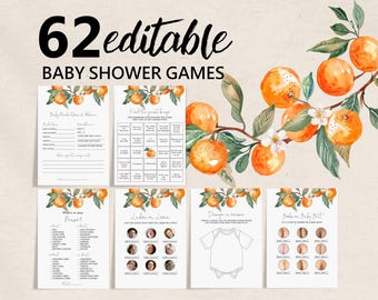 Baby Shower Game Set: Citrus Theme Editable Printable - 62 Fun Cards Bab322