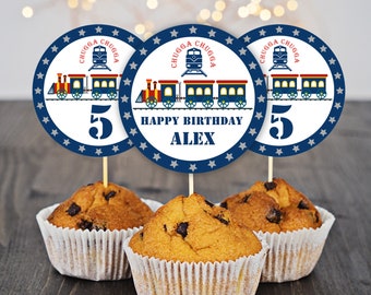 Train Cupcake Toppers: Birthday Party Printables (Editable Bir137)