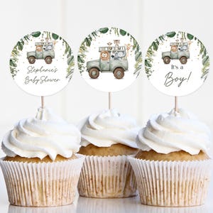 Editable Safari Cupcake Toppers - Jungle Animals, Digital Download