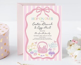 Easter Brunch & Egg Hunt Invitation, Soft Pastel Hand-Drawn (Editable EpI16)