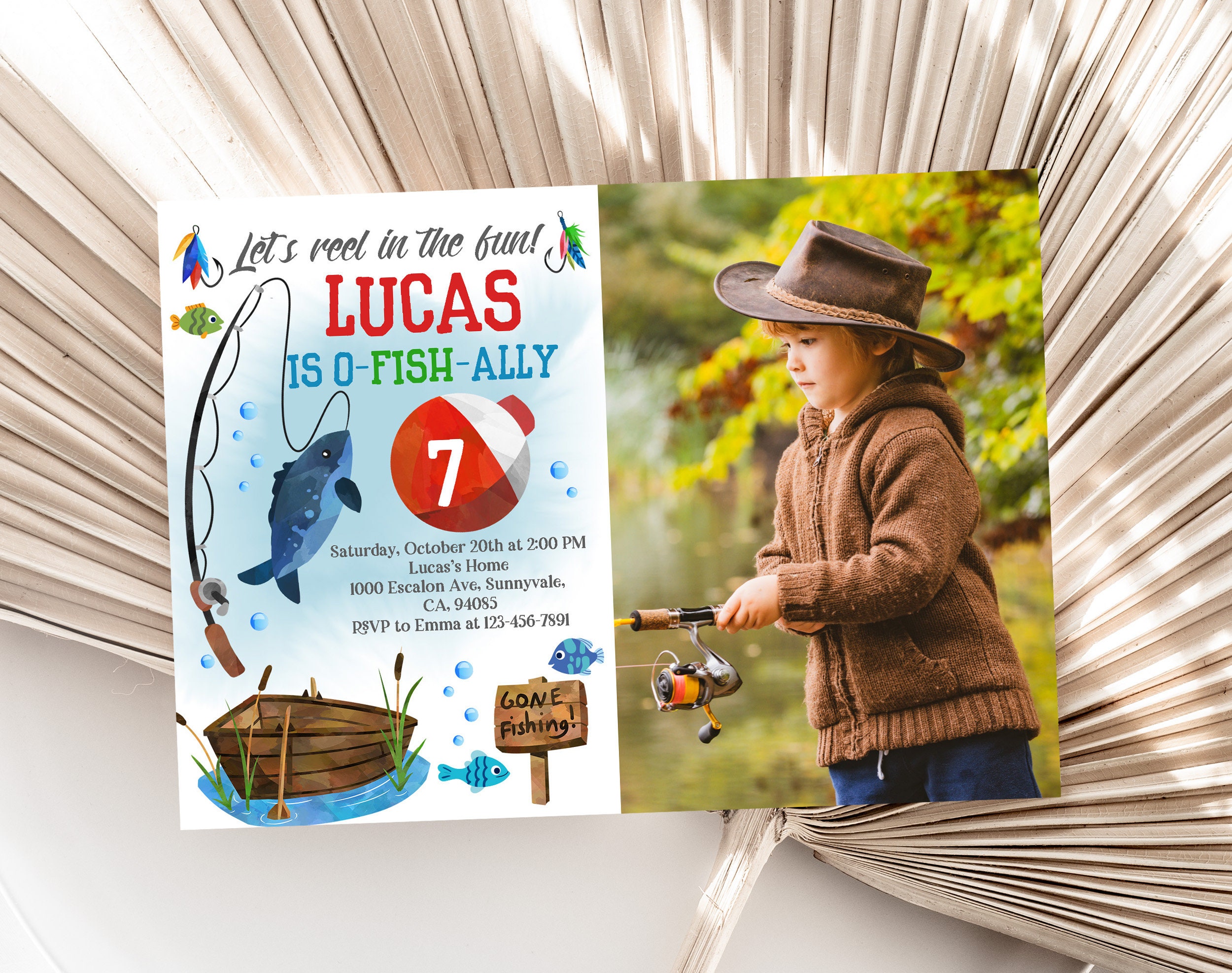 Fishing Birthday Invitation Gone Fishing Party Invite Boy Outdoor Wild Ofishally Blue Digital Photo Printable Editable
