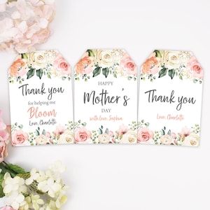 Étiquettes pour la fête des mères, carte de remerciement florale pour la fête des mères