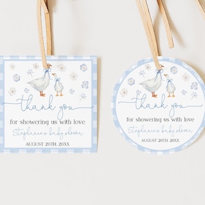 Kleine Gans-Babyparty-Geschenkanhänger Dumme Gans Danke Etikett Bearbeitbare Gans-Babyparty-Geschenkanhänger Bab346