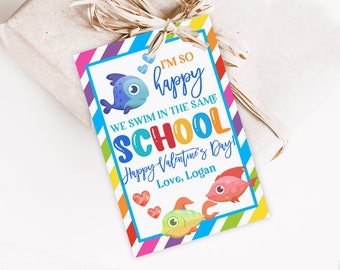 Fish Valentine's Day Tag Fish Valentine School favor Tag Class Rainbow Boy Girl Kids Valentine Label Digital Editable Download Vat6