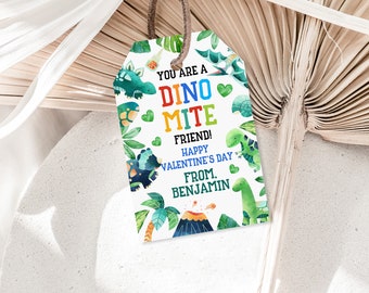 Dinosaur Valentine Tag Dino Valentine&#39;s Day Exchange Card Dinomite label Boy Classroom School Preschool Tag Editable Download vat19