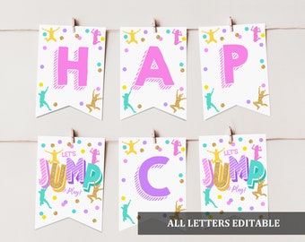 Jump Birthday Banner Jump Party Bounce House Banner Trampoline Garland Jump Party decorations Editable Digital Printable Download Bir66