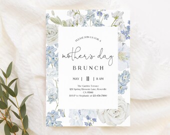 Blue Floral Mother's Day Invitation: Editable Brunch E-Invite