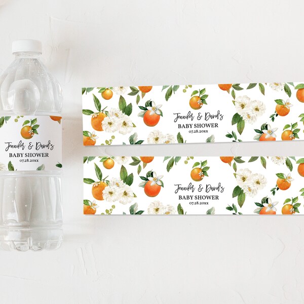 Editable Orange Citrus Water bottle label A Little Cutie Baby Shower Sprinkle Water Bottle Wrapper Decoration Printable Download Bab180