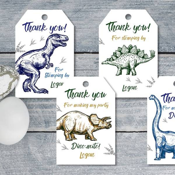 DINOSAUR BIRTHDAY TAGS Birthday Favor Tag Thank You Label  Park Tag Gift Bag Tag Boy Kids Digital Printable Editable Download Bir111