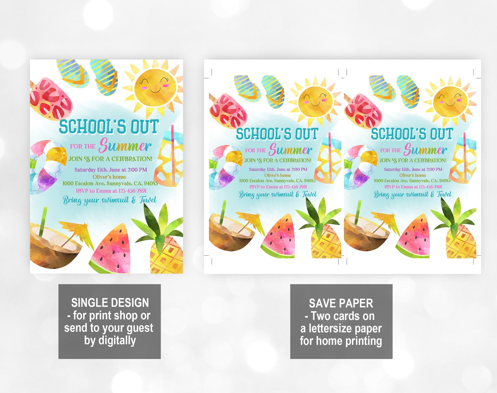 End of School Party Schools Out Party Invitation EDITABLE, Download ...