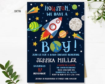 Outer Space Baby Shower Invitation Planets Rocket Ship Astronaut Invite Galaxy Blast Off Solar System Boy Editable download Printable Bab45