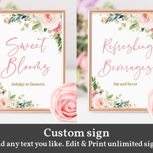 Blush Pink Floral Custom Sign Baby Shower Bridal Shower Birthday Signs Momosa bar Card gift Any Sign Editable Printable download Bab158