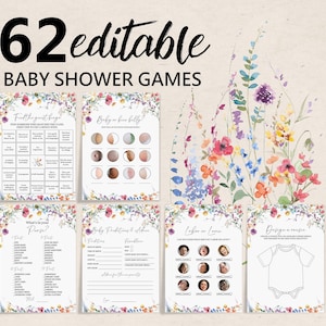 Wildflower Baby Shower Games Bundle Editable Baby in Bloom Boho Baby shower Games Printable Spring Flowers Baby Shower Game Pack Bab301