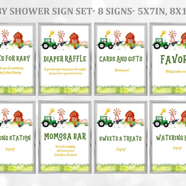 Farm table sign set   Tractor baby shower sign bundle  8x10in, 5x7in Included  Download  EDITABLE  Bab9