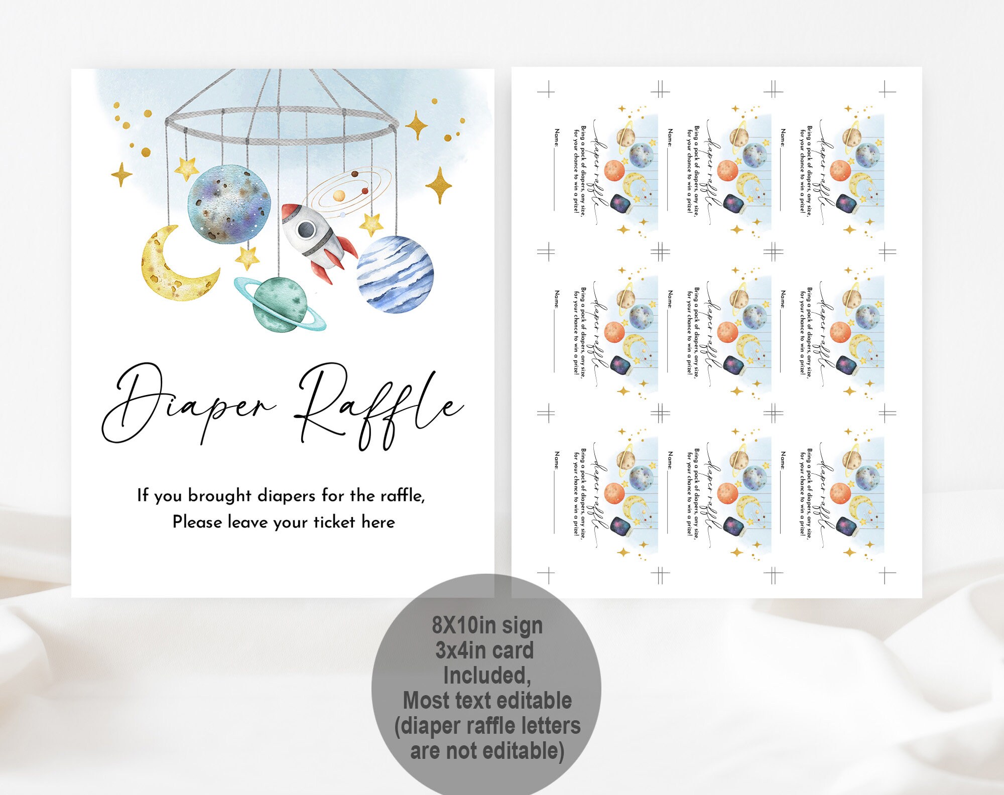 Space Theme Raffle Diaper Raffle Tickets: Space Baby Shower Game (editable, Printable ...