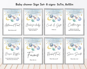Space Baby Shower Signs, Astronaut and Planets (Editable Printable Set Bab270)