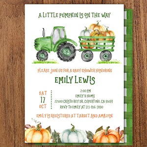 Little Pumpkin Green Truck Baby Shower Invitation  Pumpkin Boy Baby Shower Invite  Download  EDITABLE  Bab19