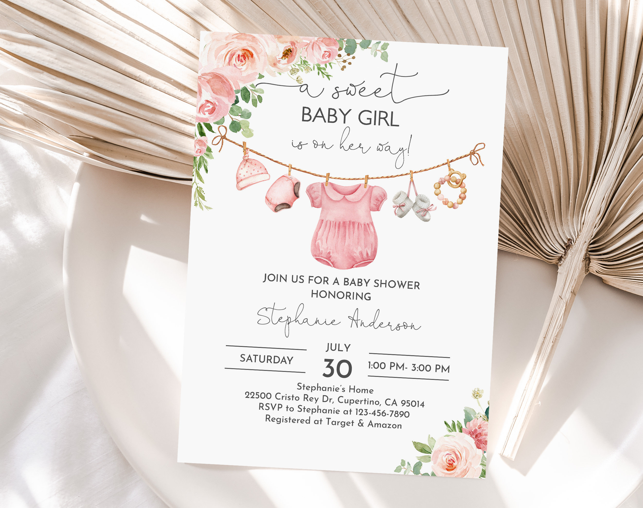Girl Baby Clothes Baby Shower Invitation A Sweet Baby Girl is on Her Way Laundry Pink Floral Boho Baby Editable Printable Download Bab215 Etsy