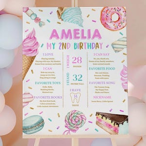 Sweet Party Milestone Sign Donut Ice cream Sweet 2nd Birthday Milestone Poster Candy Sprinkle Girl 2nd Editable Printable Download Bir338
