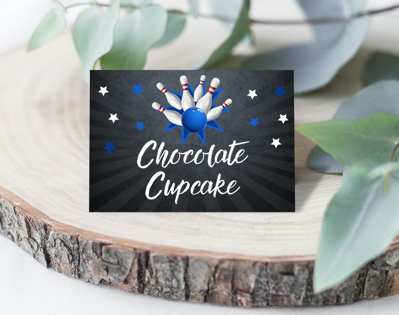 Bowling Birthday Food Tent Cards Bowling Party Food Place Card Buffet Card Food Label Boy Editable Printable Digital Download