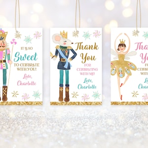 Etiqueta de lembrança quebra-nozes Quebra-nozes Aniversário Terra dos doces Etiqueta de agradecimento Sugar Plum Fairy Label Natal Inverno Rosa Ouro Menina Bir15