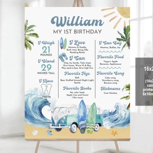 Póster de primer cumpleaños de surfista: Decoración para fiesta en la playa (imprimible)