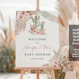 Bearbeitbares Taco 'Bout A Baby Willkommensschild Mexikanische Fiesta Babyparty Willkommensschild Boho Kaktus Party Pampas Grass Pink Blumendekor Bab252