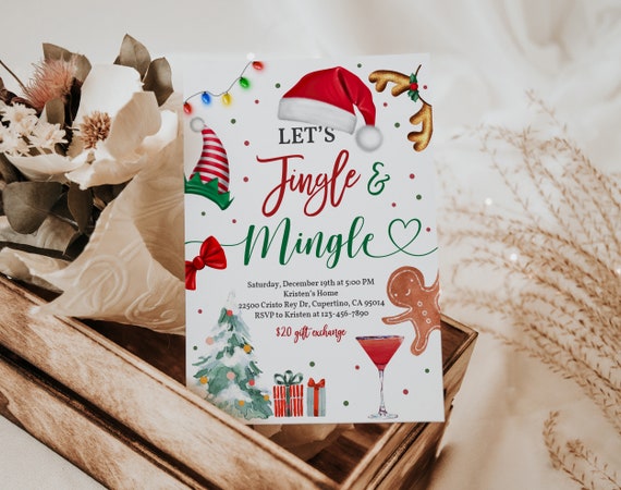 Jingle & Mingle Christmas Invitation - Editable Holiday Party Invite Chr35
