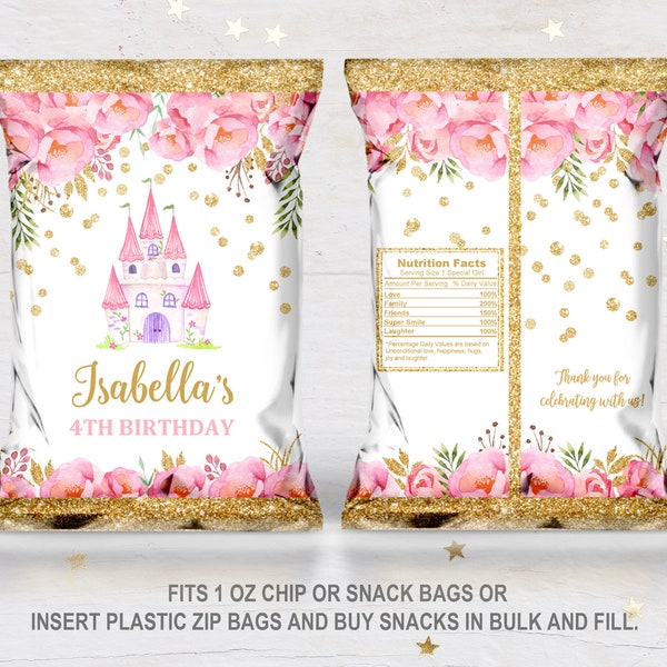 Princess chip bags    Princess Birthday party favors   Download  EDITABLE  Prin1