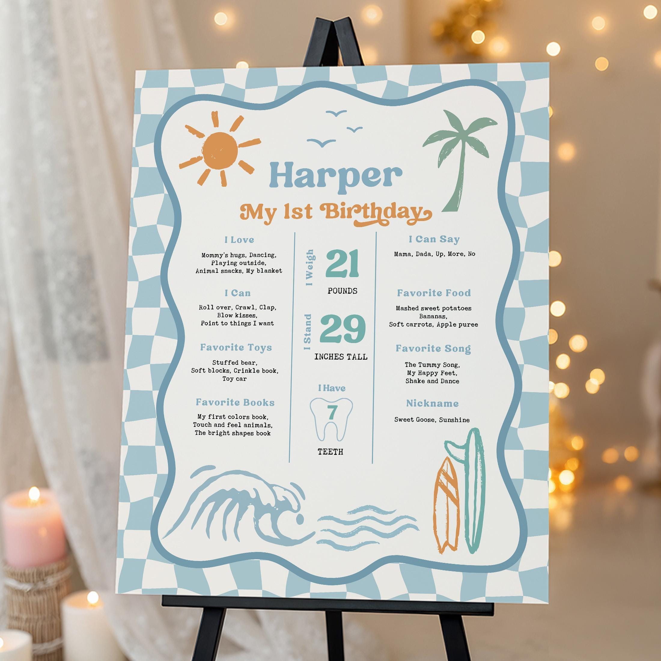 Milestone Poster: Surfboard First Birthday (editable, Digital File ...