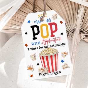 Popcorn Thank You Tag Teacher Appreciation Tag Popcorn Gift Tag School Employee Staff Volunteer Digital Editable Printable Download Tat10