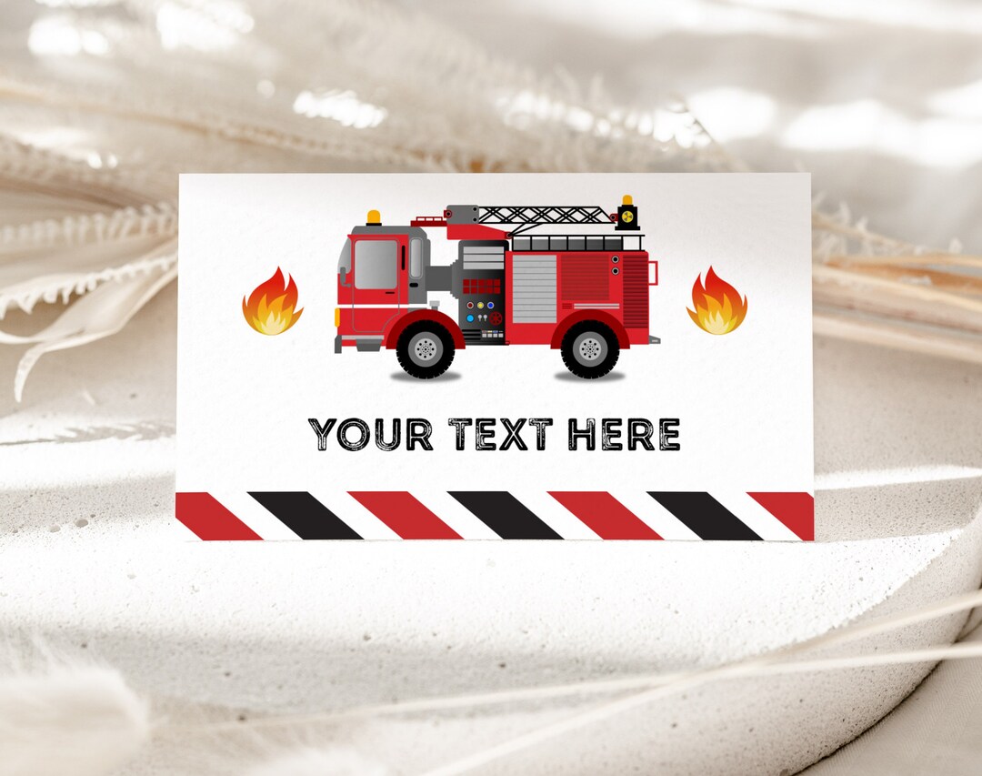 Editable Firetruck Party Tent Cards Firefighter Food Labels Fire Engine ...