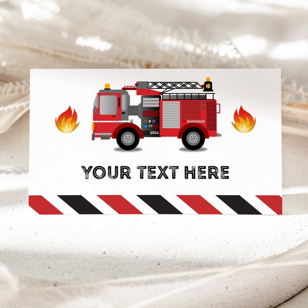 Editable Firetruck Party Tent Cards Firefighter Food Labels Fire Engine Birthday Place card Buffet Cards Fireman Birthday Printable Bir71